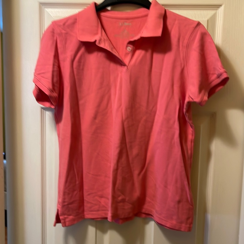 L.L. Bean Women’s Polo top - Salmon pink color